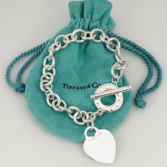 Tiffany Sterling Silver Heart Tag Toggle Bracelet Blank Engravabel Heart - Picture 1 of 7